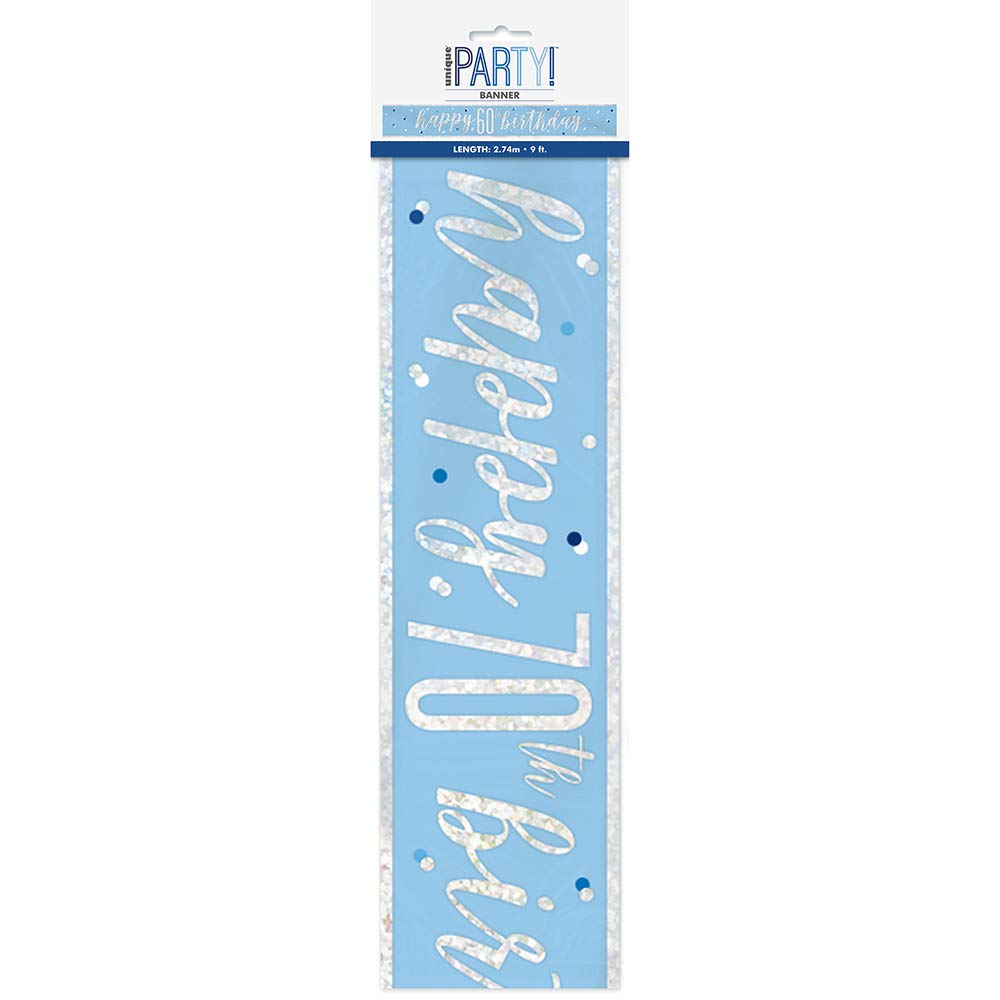 9ft Foil Glitz Blue & Silver 70th Birthday Banner