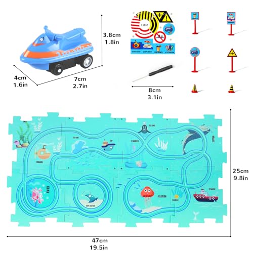 XAZASTOV Puzzle Racer Kids Car Track Set, Plastic Floor Puzzles for Kids Ages 3-5 with Vehicles, Electric Trolley Puzzle, Toys Gifts for 2 3 4 5 6 Year Old Boys Girls, Montessori Car Toys