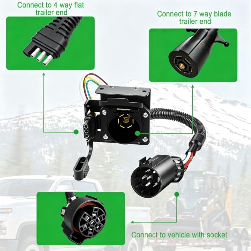Image of 7 Pin Trailer Plug,Multi-Tow Dual Output Trailer Wiring Adapter,7 Pin to 7-Way Blade and 4-Way Flat Vehicle-Side Trailer Connector Harness Plug for Ford GM Ram Dodge Tow Socket Required