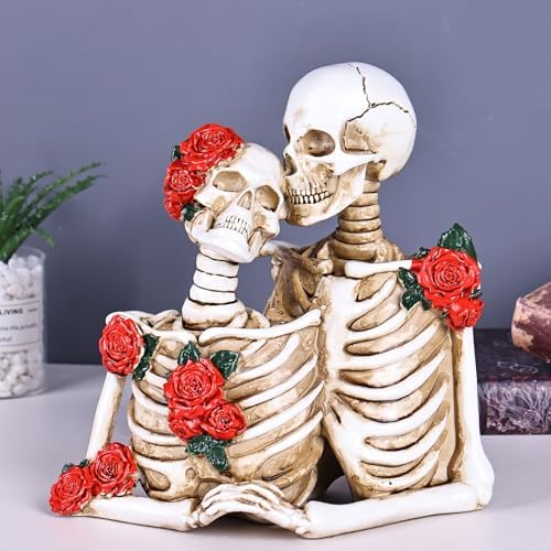 51QHdYIIVpL._AC_ Skull Decoration Halloween Decoration:Skeleton Couple Figurines Resin Gothic Statues Vintage Home Decoration for Shelf Table Mantle Collectible Wedding Gift (D)