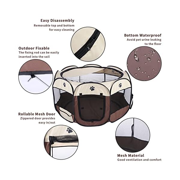 Dog-Playpen-Portable-Foldable-Pet-Playpen-with-Water-Resistant-Upgrade-Puppy-Playpen-with-Removable-Sunshade-and-Bottom-Fixing-Use-for-DogCatRabbit-IndoorOutdoor Upgrade Puppy Playpen with Removable Sunshade