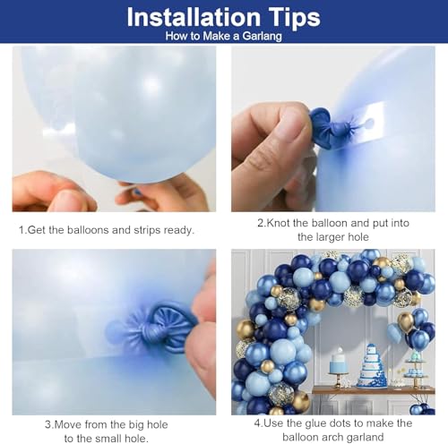 Image of Bliss & Bow Latex Balloon Garland Kit | Navy, Blue Chrome, Gold Chrome Confetti Balloons with Arch Tape, Glue Dots for Baby Shower, Birthday, Wedding Decor | Ideal Party Decor Set - 90 Piece