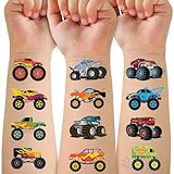 50 PCS Monster Trucks Temporary Tattoos for Kids, Monster Truck Fake Tattoos for Birthday Party Supplies Racing Car Checkered Flag Trophy Flame Tattoo Stickers for Kids Boys Girls Party Bag Filler