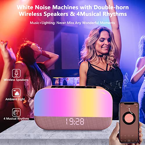White Noise Machines Work With Alexa, Deyagoo Sleep Sound Machine With 16 Soothing Sounds, Wireless Speaker, 4 Musical Rhythm Lamp, 3 Alarm Clock, Wake Up Light With Argb&Night Lights&9 Ambient Lights #TOP4