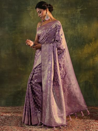 Image of Libas Woven Design Satin Saree for Women With Unstitched Blouse Piece | Traditional Saree for Festive & Wedding