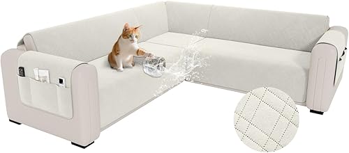 Miniatura 24 de Funda impermeable en forma de L para sofá seccional, funda acolchada de terciopelo para sofá esquinero, en forma de L, protector de muebles con