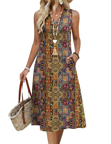 Zeagoo Spring Dresses for Women 2026 Shirt Dresses for Women Tank Sleveless V Neck Loose Dress Resort Wear for Women Boho L
