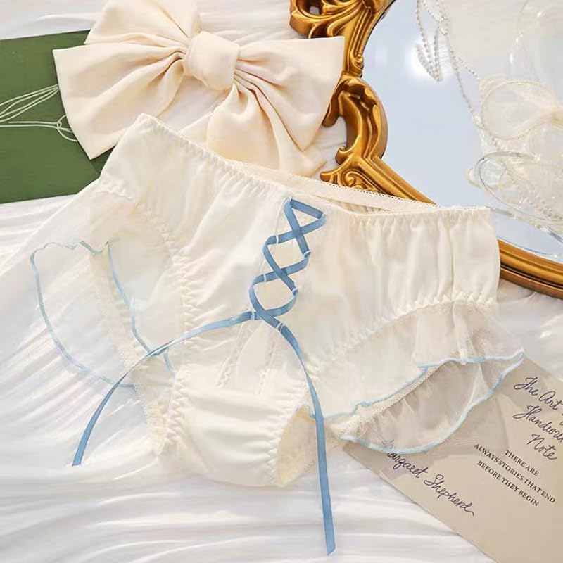 Cute Panties Underwear Bow Sweet Kawaii Bikini Banderole Soft Maiden Lovely Cotton Crotch Girl Briefs High Fork (3 Packs）3