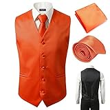 3 Pcs Vest + Tie + Hankie Orange Fashion Men's Formal Dress Suit Slim Tuxedo Waistcoat Coat (Medium)