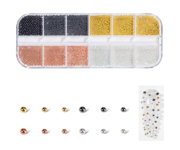 NPAH 1PC. Palette 12 Styles DIY Nail Art Rose Gold Black Silver Yellow Gold Steel Balls for Manicure (4-Color Beads)-picture-49