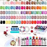 Lavender Violets 73 Pcs Gel Nail Polish Kit with U V Light, 45 Colors with Nail Primer,Builder Base,Matte & Glossy Top Coat Soak Off Manicure Tools Gifts for Women Easter LA01