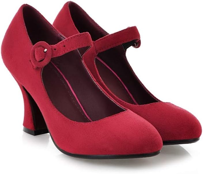 MFairy Women's Buckled Mary Jane Shoes Chunky Heel Cushioned Dress Pumps