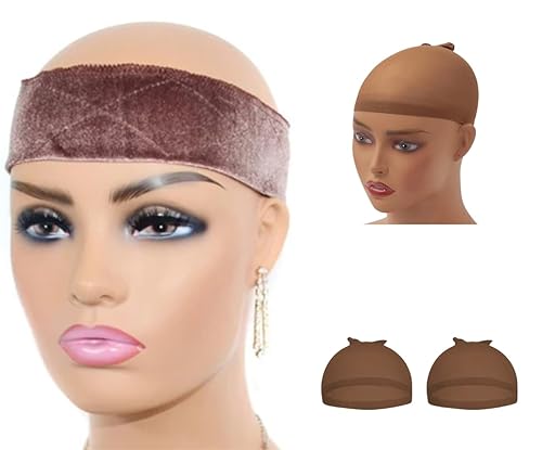 Miniatura 5 de MRS GWEN HAIR - Juego de 3 pelucas de terciopelo antideslizantes con banda de seguridad ajustable con banda de velcro y 2 gorras de peluca, gorras