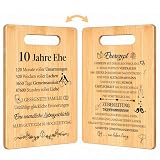 Giftota Rosenhochzeit Geschenk – 10. Hochzeitstag Geschenk für Ehefrau und Ehemann, Bambus Schneidebrett mit doppelseitigem Druck und Jubiläumskarte, Geschenk zur Rosenhochzeit für Frauen Männer