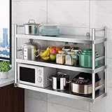 Whnoorher Estante Industrial de Acero Inoxidable de 3 Niveles, estantería de Almacenamiento Multiusos con barandilla, Estante Organizador Resistente montado en la Pared para ollas(120x30x75cm)