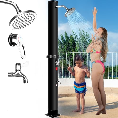 Inoamity Ducha Solar Exterior para Jardín 40L- Ducha Piscina Calentamiento Solar hasta 60°C, con 360° Cabezal de Ducha y Grifo, Fácil Instalación - Ideal para Piscinas, Camping, Playa y Familias