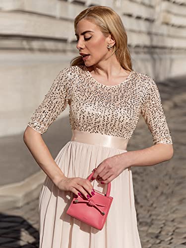 Ever-Pretty EE00685BH06 Women'S Elegant A Line Crew Neck Half Sleeve Sequin Maxi Evening Dress Blush Us06 thumb #4