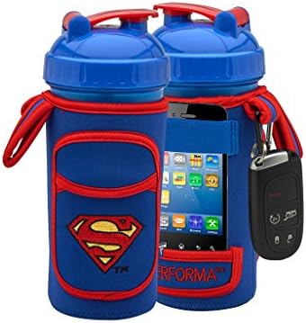 Performa Fitgo - Original Shaker Bottle Sleeve, All-in-one Shaker Cup Performance Organizer, Quick & Easy Access Your Work Out Essentials, Water Resistant and Durable (Superman)