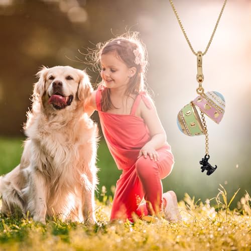 Easter Egg Necklace for Girls - Openable Enamel Pendant with Hidden Dog Charm, 2-in-1 Keychain & Bag Charm, Lead-Free Zinc Alloy Easter & Birthday Gift，Graduation Gift2