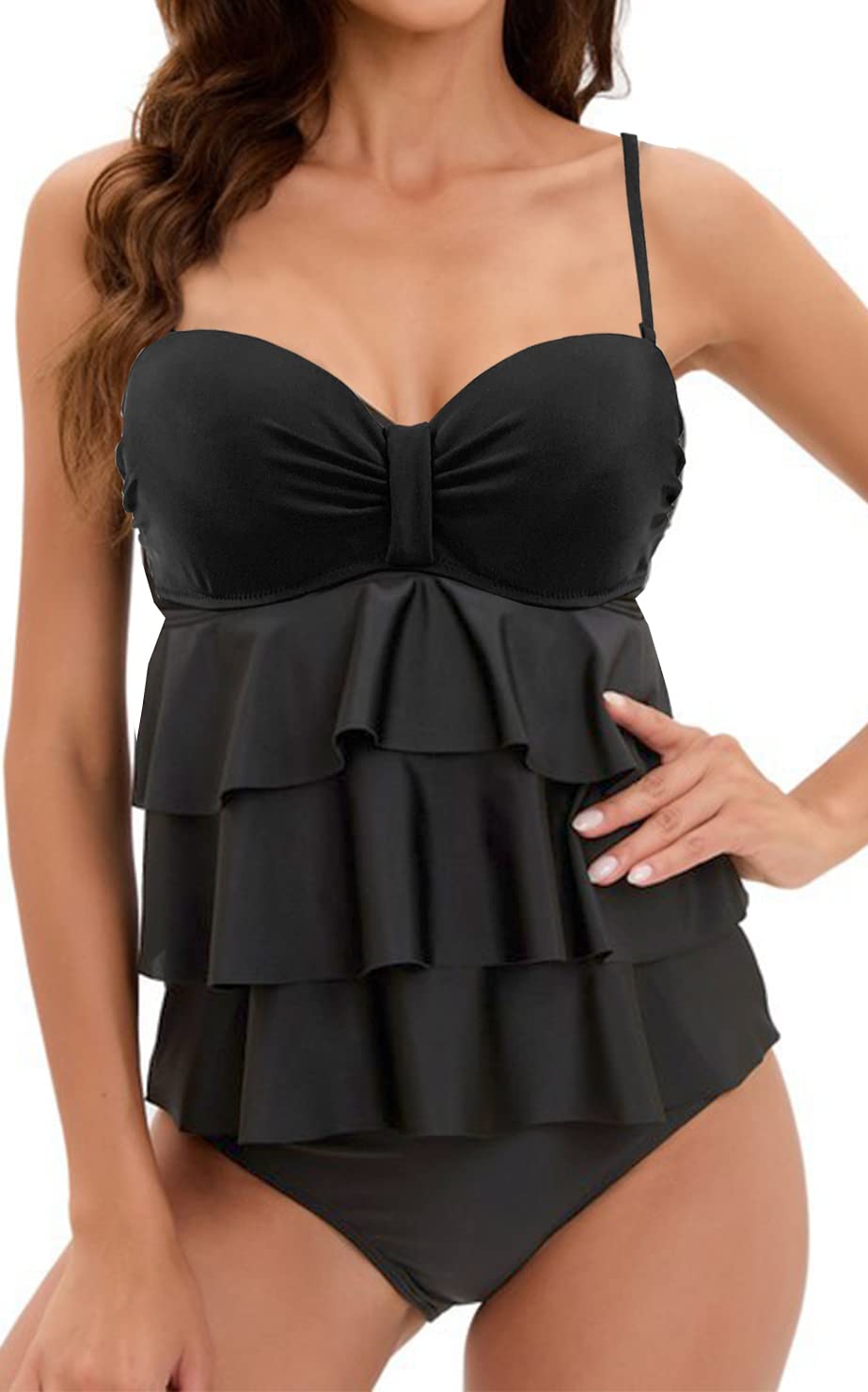 Rayson Costume da Bagno Donna Intero da Spiaggia Retro Tankini Donna Push Up con Volant Monokini Donna Controllo Addominale