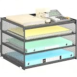 Lavatino 3-Tier Letter Tray Desk Organizer – Grey Mesh Metal Paper File Tray Organizer for Desk, Office...