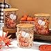 JarThenaAMCS 3Pcs Fall Thanksgiving Glass Storage Jars with Airtight Bamboo Lids 17oz Autumn Leaves Pumpkins Clear Food Storage Canisters for Home Kitchen Countertop Decoration