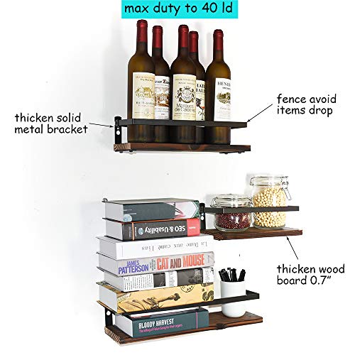 Phunaya Floating Shelves Rustic Wood Wall Mounted Shelf Practical Metal Fence Design – Ideal For Bedroom, Bathroom, Kitchen Set Of 3 #TOP3