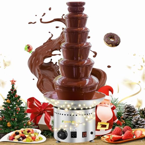 Flyseago Commercial Chocolate Fountain 6 Layers 19Lbs Large Chocolate Fondue Tower Stainless Steel Hot Chocolate Waterfall for Nacho Cheese Knob Control