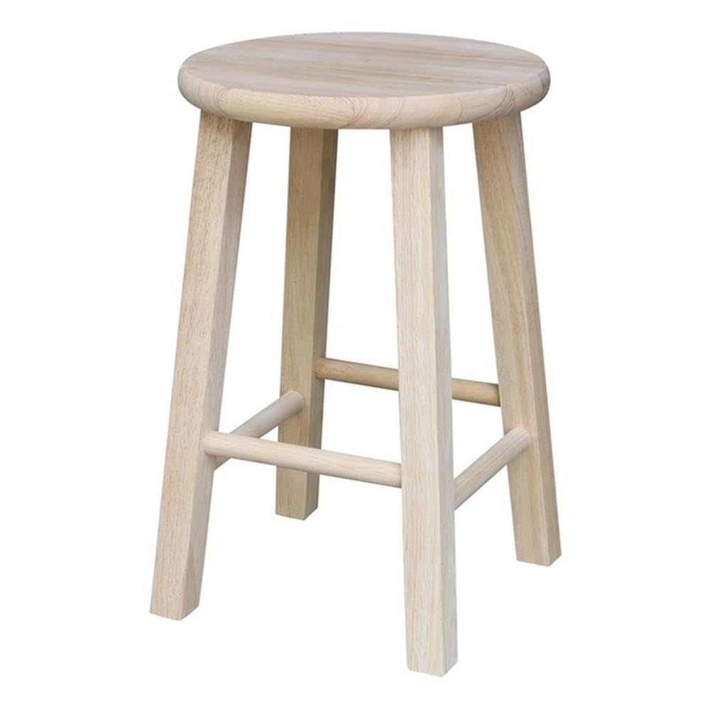 IC International Concepts, Round Top Stool-18" Seat Ht, 12"W x 12"D x 18"H, Solid Parawood, 18"H, 225 lb Wt. Capacity, Kitchen/Dining, Fully Assembled, DIY, Paint/ Stain In Any Color, Unfinished