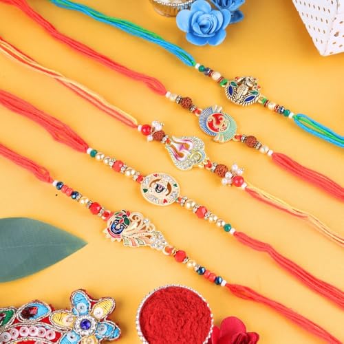 Image of Traditional Handmade Rakhi For Brothers | Designer Pearl, & Beaded Wrist Bands For Bhai| Thread Rakhi For Siblings | Elegant Handcrafted Bracelet For Raksha Bandhan