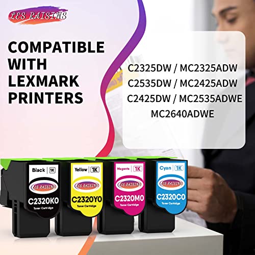C2425 Toner Cartridge Replacement for Lexmark C2425dw Toner Cartridge for Lexmark C2325dw C2425dw C2535dw MC2425 MC2535 MC2640 C2320K0 C2320C0 C2320M0 C2320Y0 ,4 Pack - Image 2