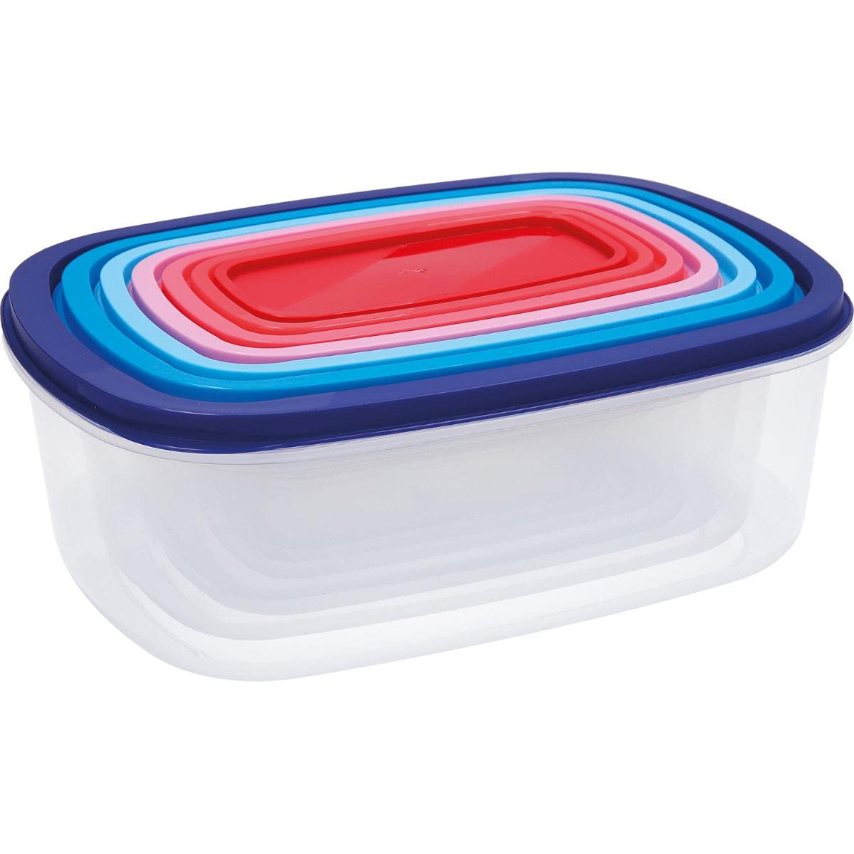 Quid Habitat Set of 7 Airtight Rectangular, Stackable and Snappable, BPA Free, Plastic, Multicoloured