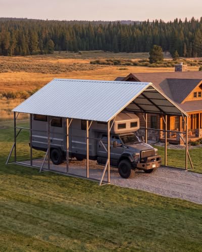 Image of Garvee 20x25x14 ft Metal Carport for RV, Vertical Roof Car Port for 2 Cars | 120 Steep-Pitch Roof for Snow Shedding / 173 inch High-Clearance RV & Tractor Shelter / Heavy-Duty Reinforced Frame