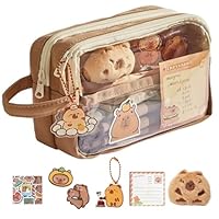 xolear Trousse Scolaire, Trousse à Crayons Capybara Grande Capacité avec 5 Compartiments, Portable Pencil Case avec Poignée, Fermeture Éclair, Sac de Papeterie Organisateur pour École, Bureau (Brun)
