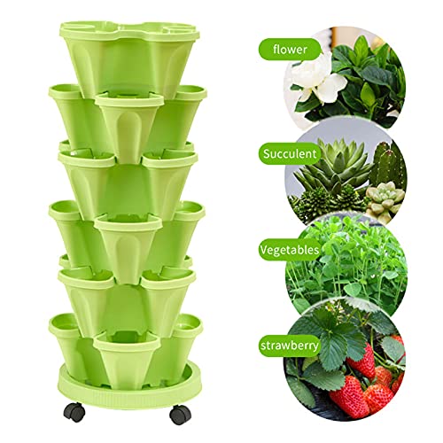 Nutteri,Vertical Planter Stackable Gardening Pots Plastic Flower Pots Creative Vegetable Melon Fruit Planting Pot For Indoor Outdoor Growing Strawberry And Herb (Green,6 Tier) #TOP3