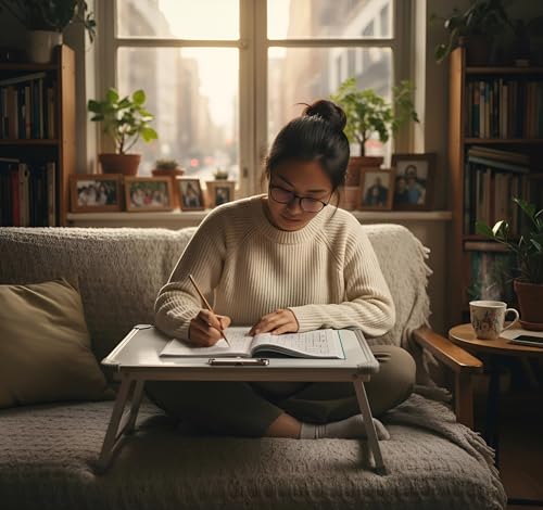 Image of YAJNAS Multipurpose Portable Whiteboard Study Laptop Table | Portable Desk & Lap Bed Table with Height Adjustable for Kids, Home, Office Presentation, with 1 Marker 1 Duster (White Board-15x26 Inch)