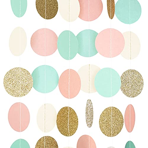 NICROHOME Wedding Decorations Paper Garland-3 PCS 10 FT Ivory White Gold Mint Peach Circle Dots Glitter Paper Garland Wedding Engagement Birthday Graduation Bride/Baby Shower Backdrop Decor Cover