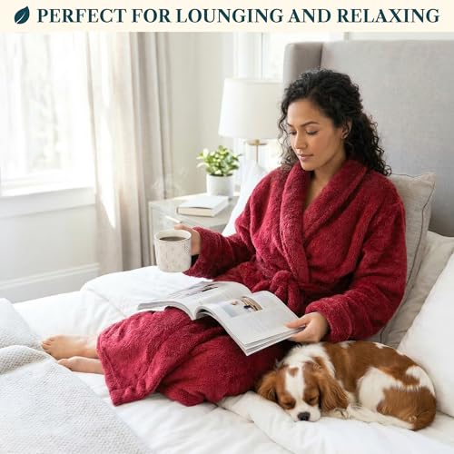 Image of PAVILIA Premium Womens Plush Soft Robe Fluffy, Warm, Fleece Sherpa Shaggy Bathrobe