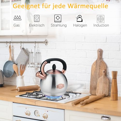 2.8L Flötenkessel Wasserkessel für Induktion, Edelstahl-Teekessel für alle Herdarten – Ansicht 5