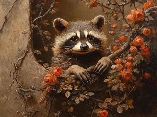 Peinture numero raton laveur sur toile infroissable haut de gamme avec acrylique
