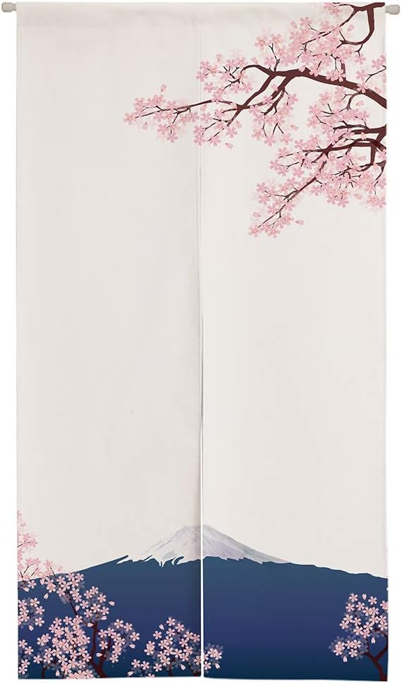 Ofat Home Japanese Cherry Blossom & Mount Fuji Noren Doorway Curtain – Lightweight Decorative Curtain for Apartment & Hallway, 33.5" x 59"
