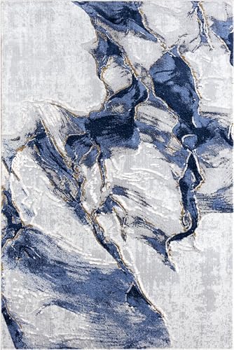 Tapete Abani Regal 185x109 cm Diseño Abstracto Gris Azul miniatura 3