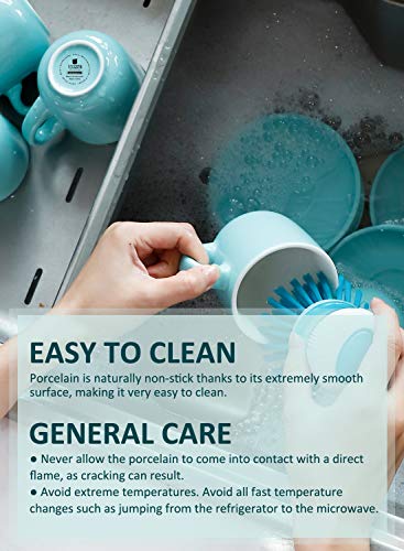 Teocera Porcelain Cappuccino Cups with Saucers - 6 Ounce for Coffee Drinks, Latte, Cafe Mocha and Tea - Set of 6, Turquoise - Thumbnail 7