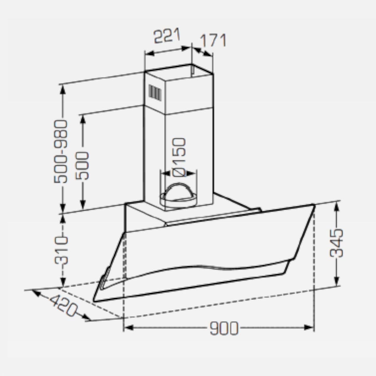 SCHNEIDER Campana Extractora, 90 cm, 550 m³/h, Inox/Negro, Control Táctil, LED, 3 Velocidades + Booster, Clase A, Silenciosa (63 dB), Filtros de Carbón Incluidos, Evacuación/Reciclaje, SCHDA960EBV