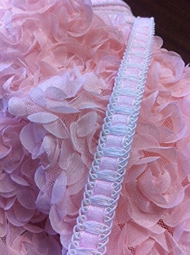 3 Yards, Baby Pink Ribbon with White Lace Trim, 1/2 Inch - Amore Fabrics