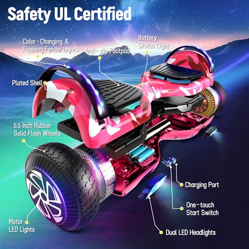 Image of LIEAGLE Hoverboard, 6.5 inch Self Balancing Scooter Hover Board with Bluetooth Wheels LED Lights for Kids Adults