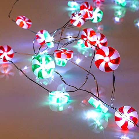 Red and Green Candy Lights, Lauva 10 ft 40 LEDs Christmas Sweets String Lights Battery Operated with Remote Timer for Indoor Outdoor, DIY Home Party Holiday Wedding Thanksgiving Harvest Decoration Cover