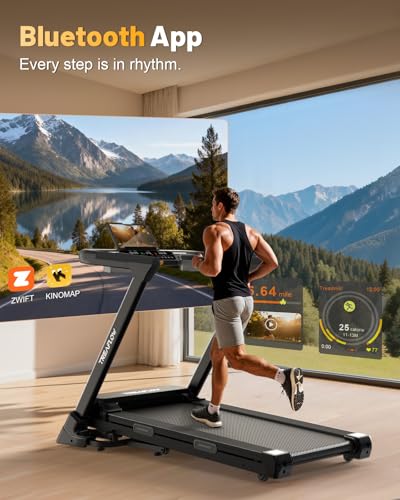 Image of TREAFLOW Treadmill with 0-25% Auto Incline, 3.5 HP Folding for Home Running, 10.0 MPH Max Speed, 300 lbs Weight Capacity, Bluetooth Speaker.