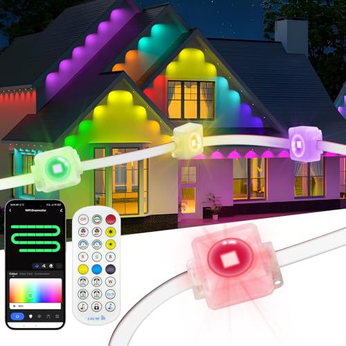 Qeeanmo Permanent Outdoor Lights for House, 120ft Smart RGB+IC Eave Light with APP & Remote Control, DIY Modes,IP67 LED Roof Lights for Holiday, Christmas, Halloween, Party Decor