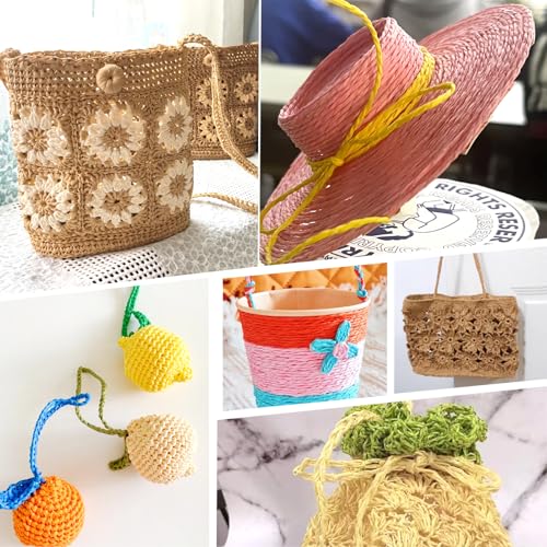 كامال خيط رافيا لاكياس الكروشيه، سلك ورقي مضفر 2 ملم × 300 متر، خيط رافيا ناعم للحياكة وشنطة الحياكة وقبعة الشاطئ والحرف اليدوية (بني فاتح)